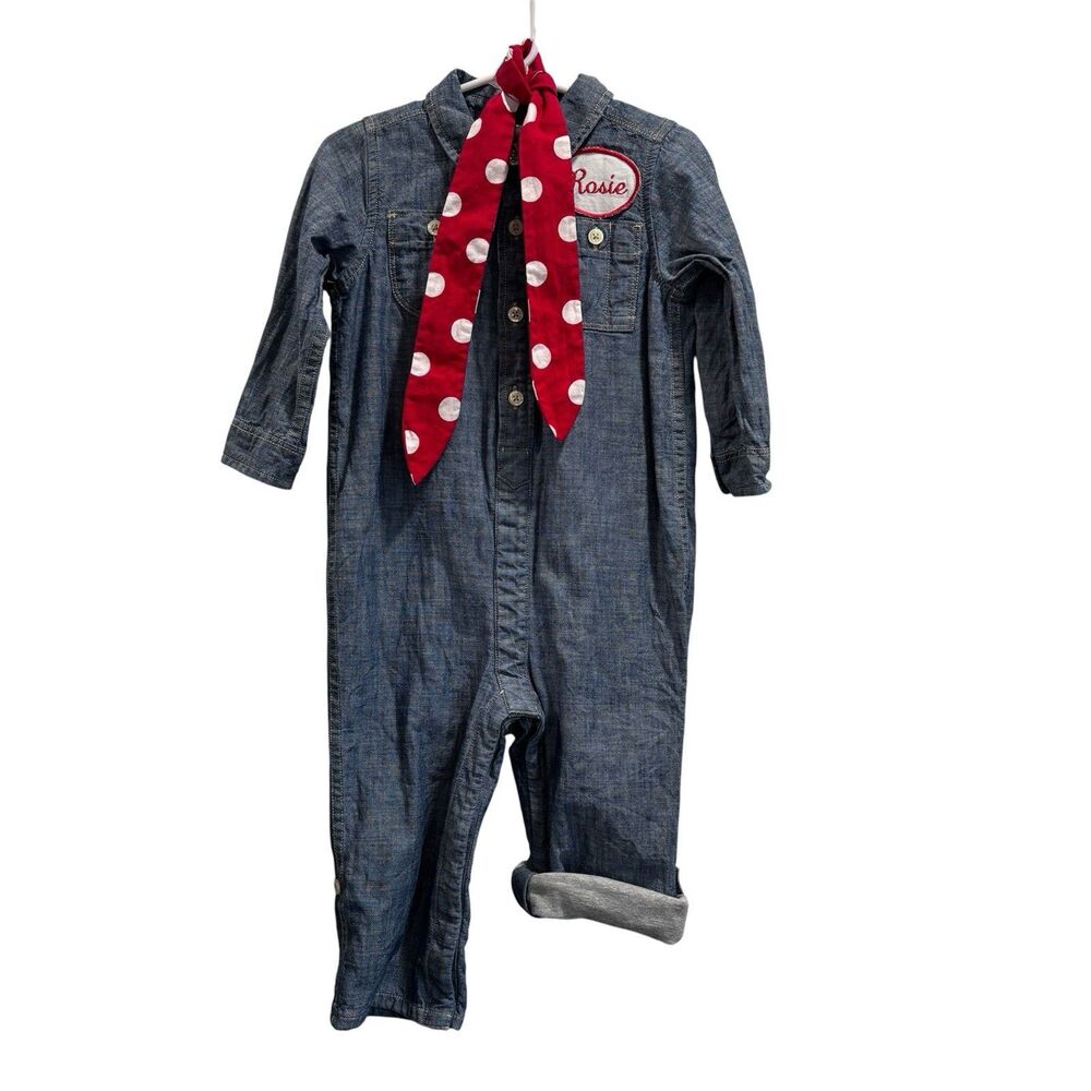 Baby Gap Rosie the Riveter Costume Size 18-24 months Jumpsuit & head scarf